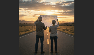 Older couple looking at a map analogous of retirement planning